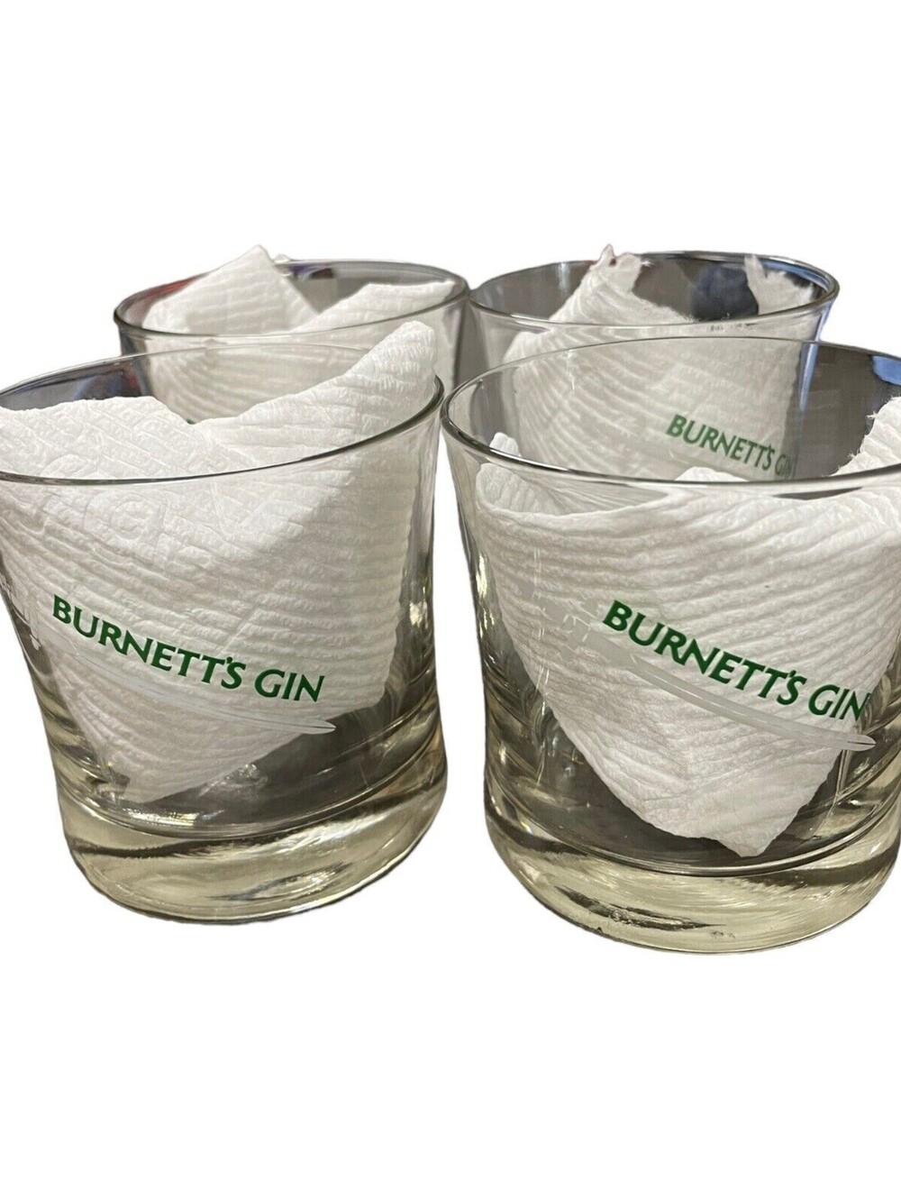 Burnett's Gin Rocks Glass Green and White Set Of 4